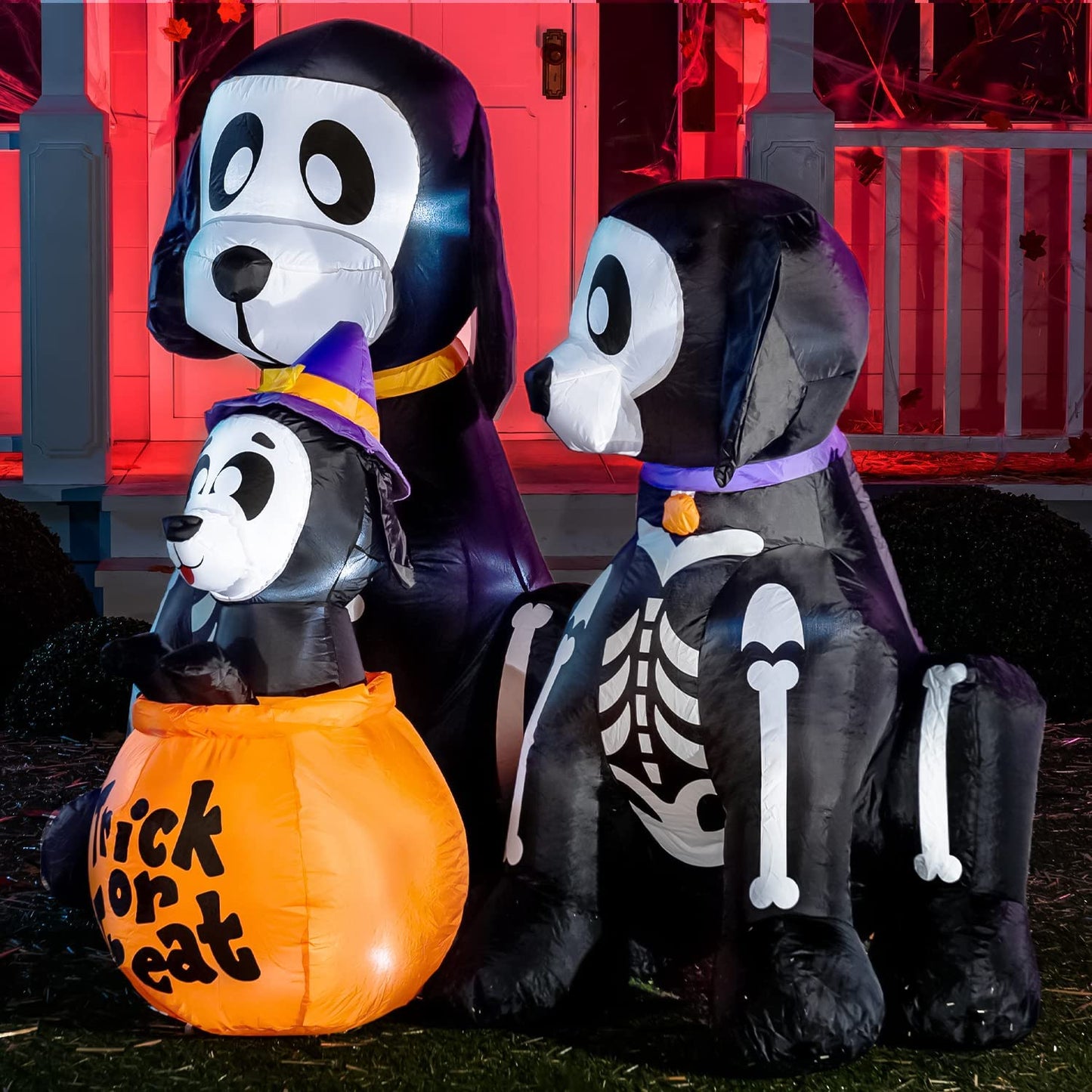6ft Halloween Skeleton Dog Family Set with Trick or Treat Flag