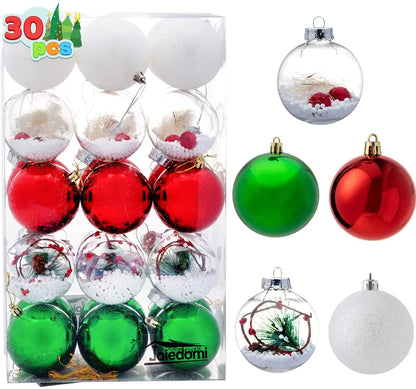 3.15'' Red & Green Assorted Style Christmas Ball Ornaments 30Pcs