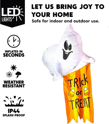 5ft Halloween Hanging Ghost with Trick or Treat Flag