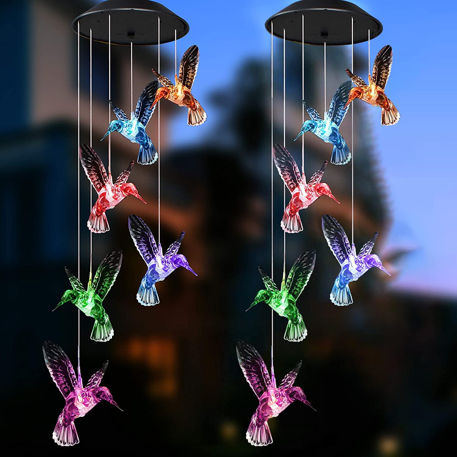 JOIEDOMI | 2 SOLAR WHITE HUMMINGBIRD WIND CHIMES