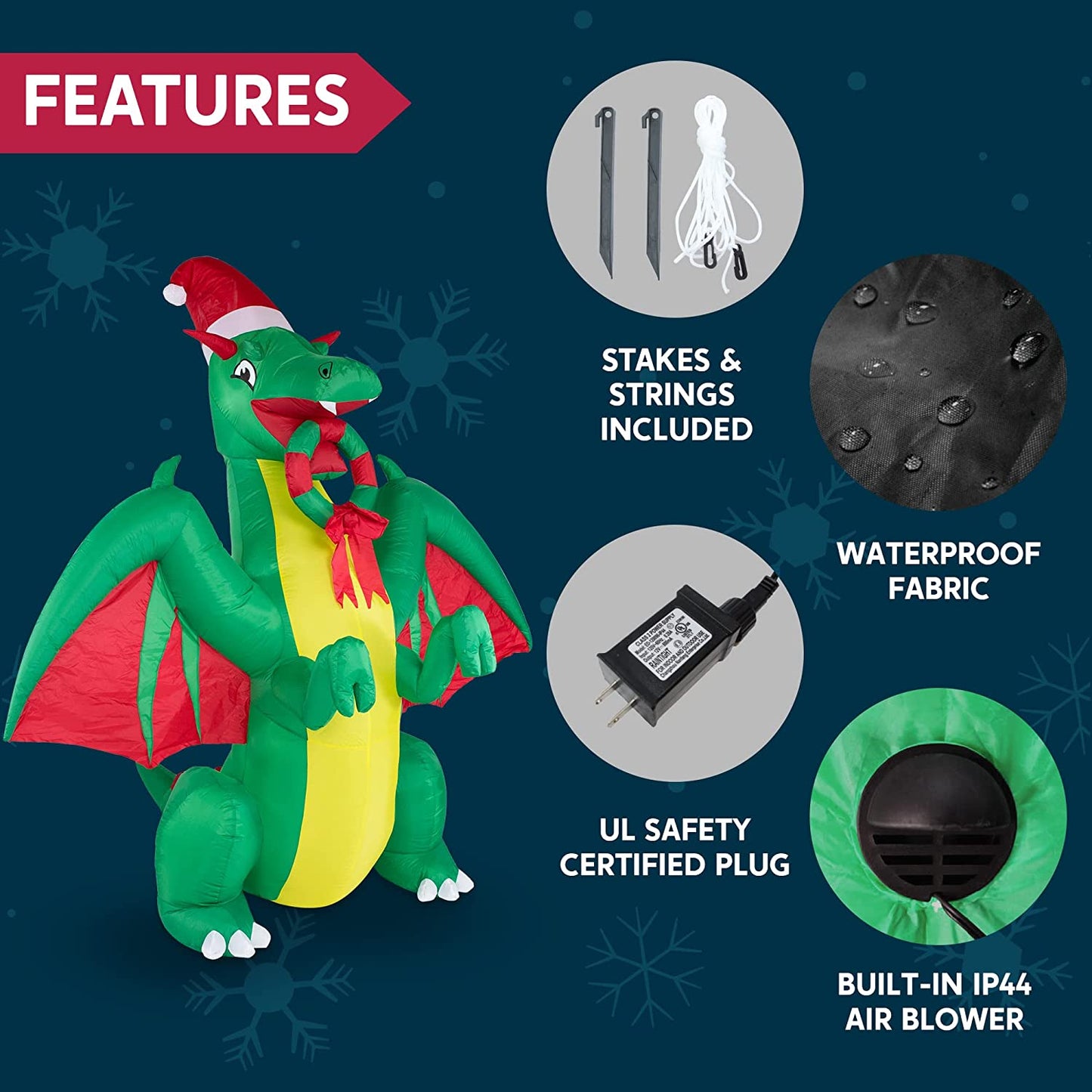 8ft Tall Lifelike Christmas Green Dragon Christmas Inflatable