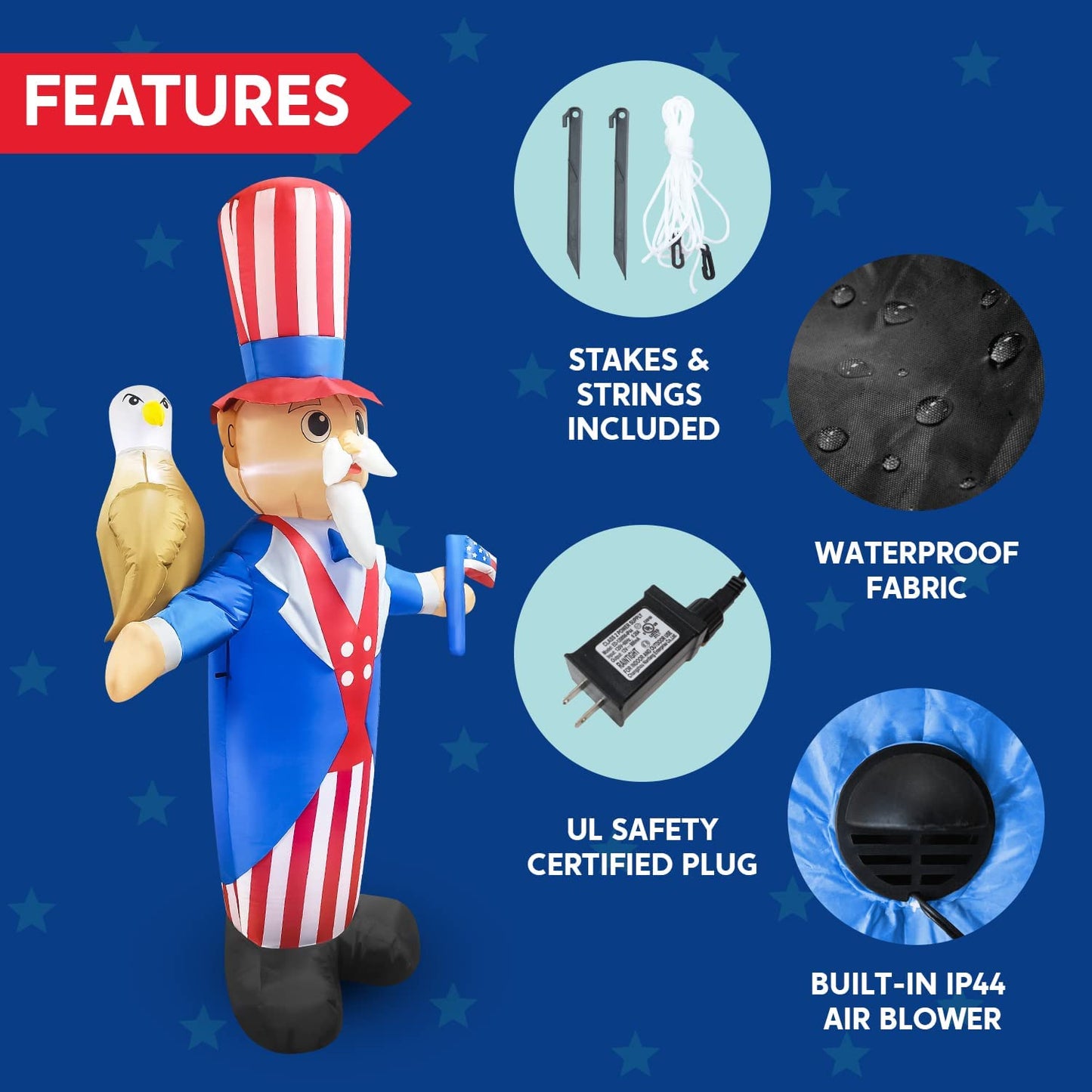 7ft Patriotic Inflatable Uncle Sam with Eagle and America Flag