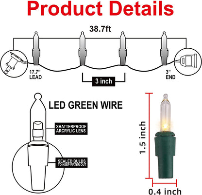 131.25 FT 500 Count Christmas Clear Green Wire String Lights