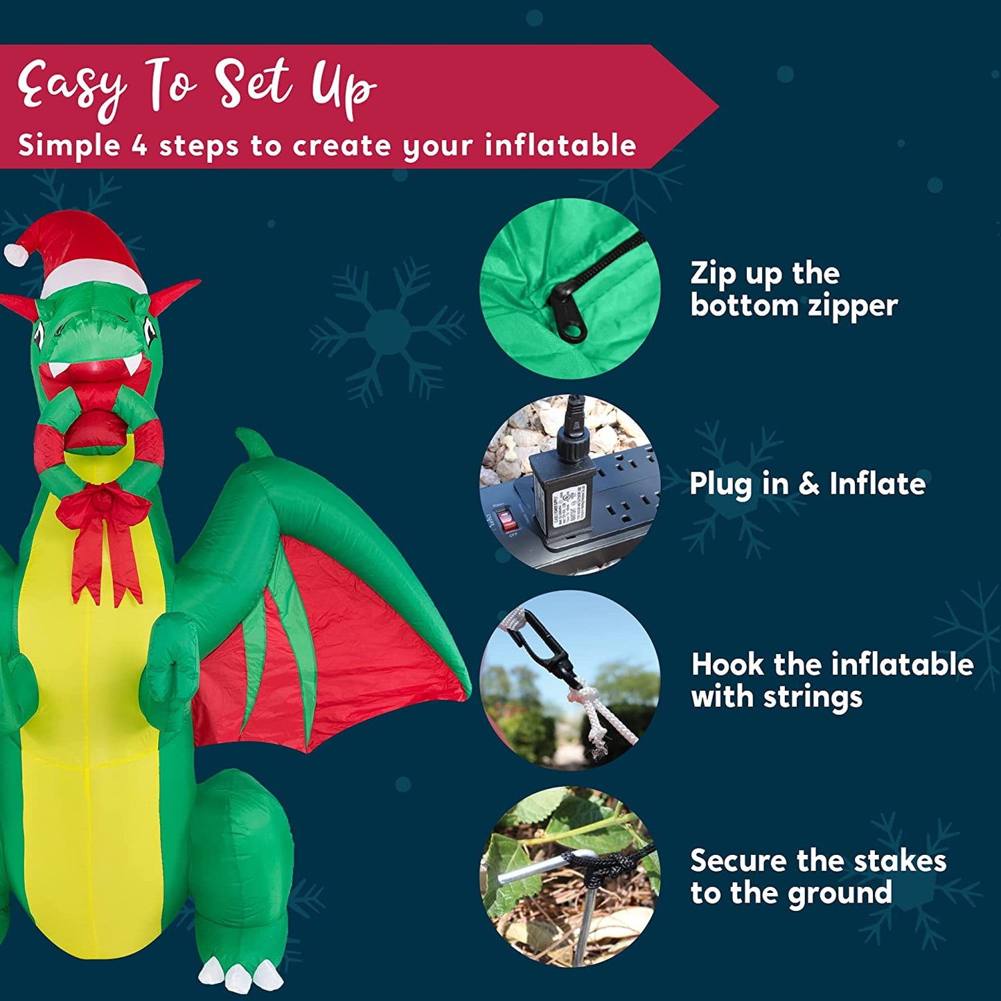 8ft Tall Lifelike Christmas Green Dragon Christmas Inflatable