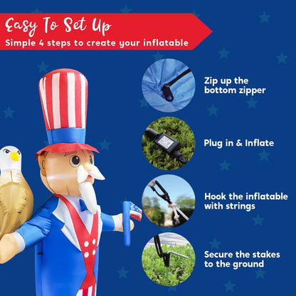 7ft Patriotic Inflatable Uncle Sam with Eagle and America Flag