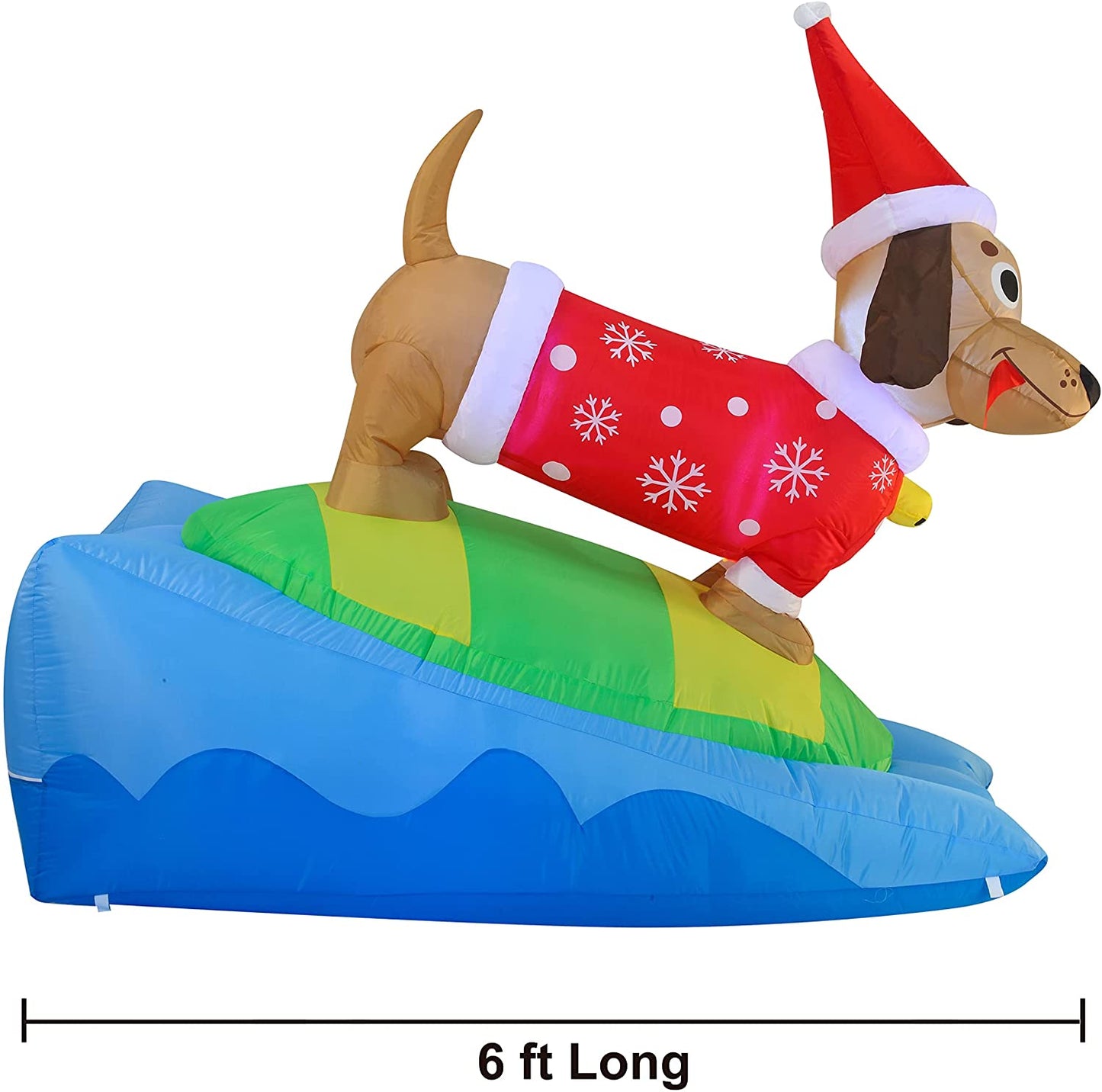 6 FT Long Inflatable Weiner Dog Snowboarding Christmas