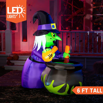 6ft Halloween Inflatable Witch with Cauldron