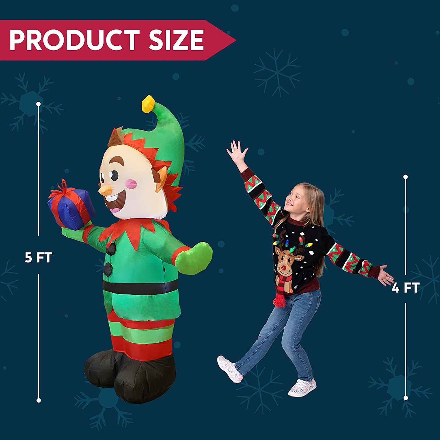 Tall Elf with Present Inflatable (5 ft)