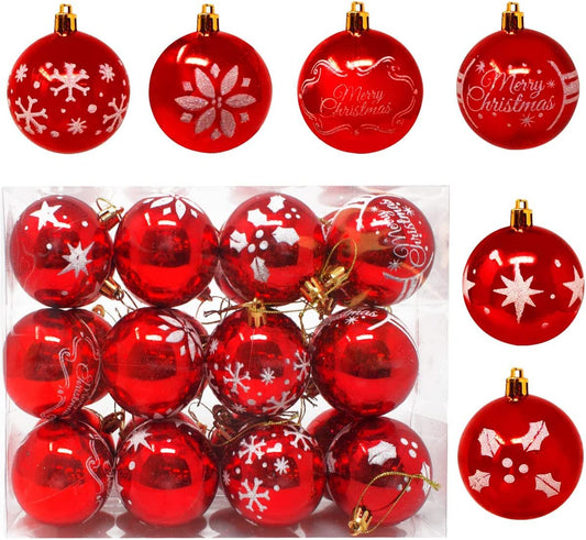 60mm/2.36in Red Christmas Ball Ornament with Glittering Painting 24ct