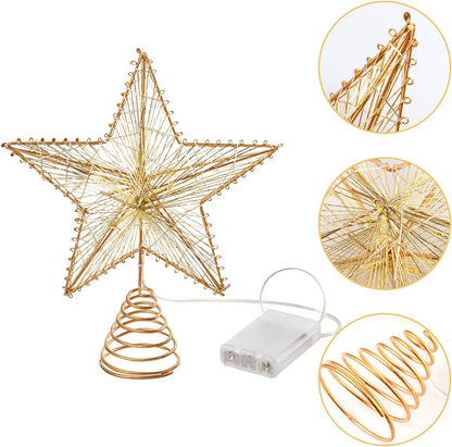 Christmas Tree Toppers, Gold Star Tree Topper Lighted with Warm White LED Lights