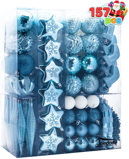 157 Pcs Christmas Ornaments with a Star Tree Topper Baby Blue & White