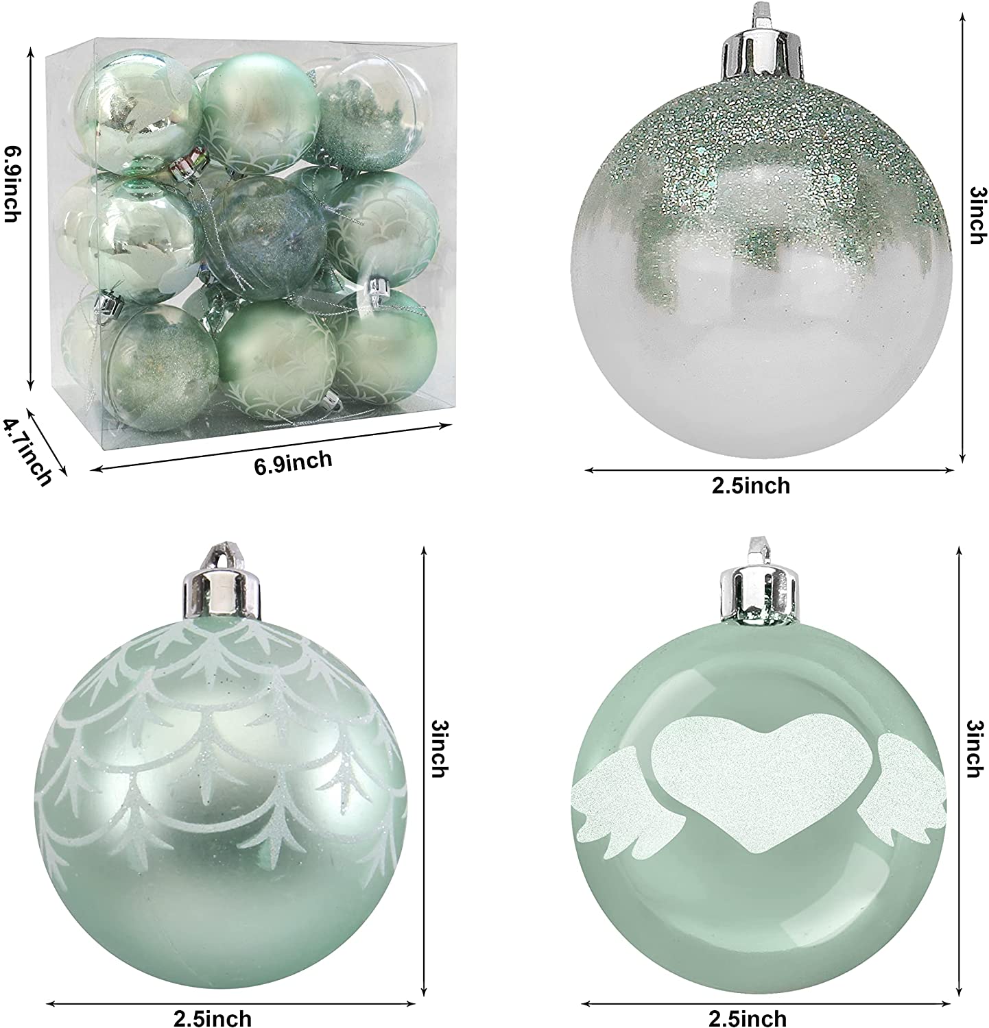 18 Pcs 6CM Christmas Ornaments with Gradient Teal