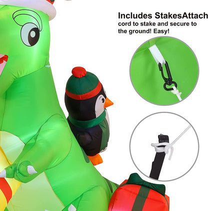 6 FT Tall Inflatable Penguin Sledding on Dinosaur