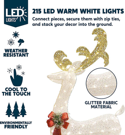 Fabric Reindeer with Sleigh LED Yard Lights
