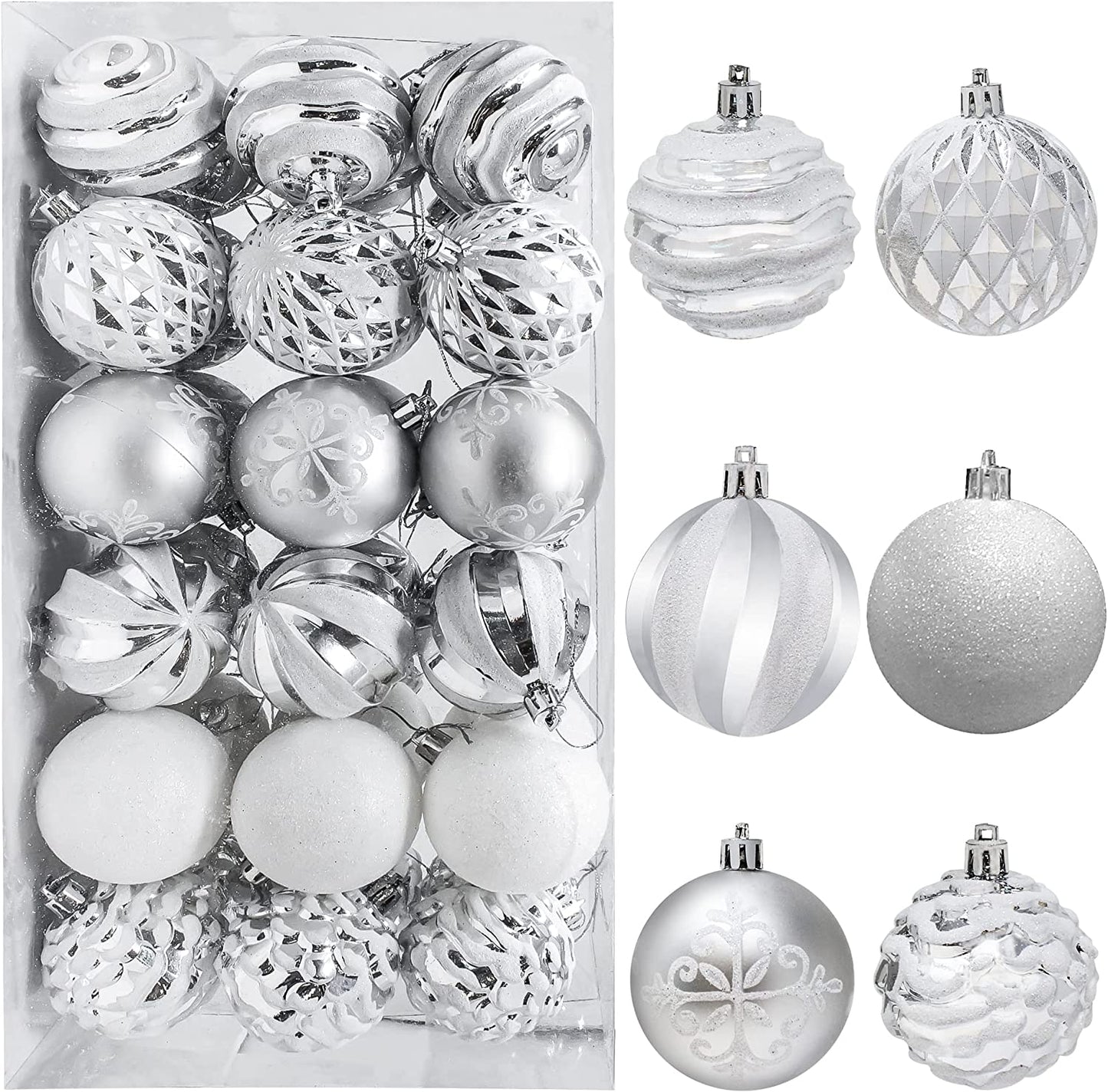 36 pieces Silver and White Christmas Ornaments
