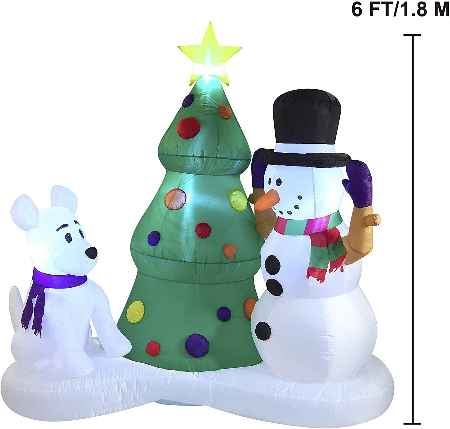 Large Snowman with Christmas Tree Inflatable (6 ft)