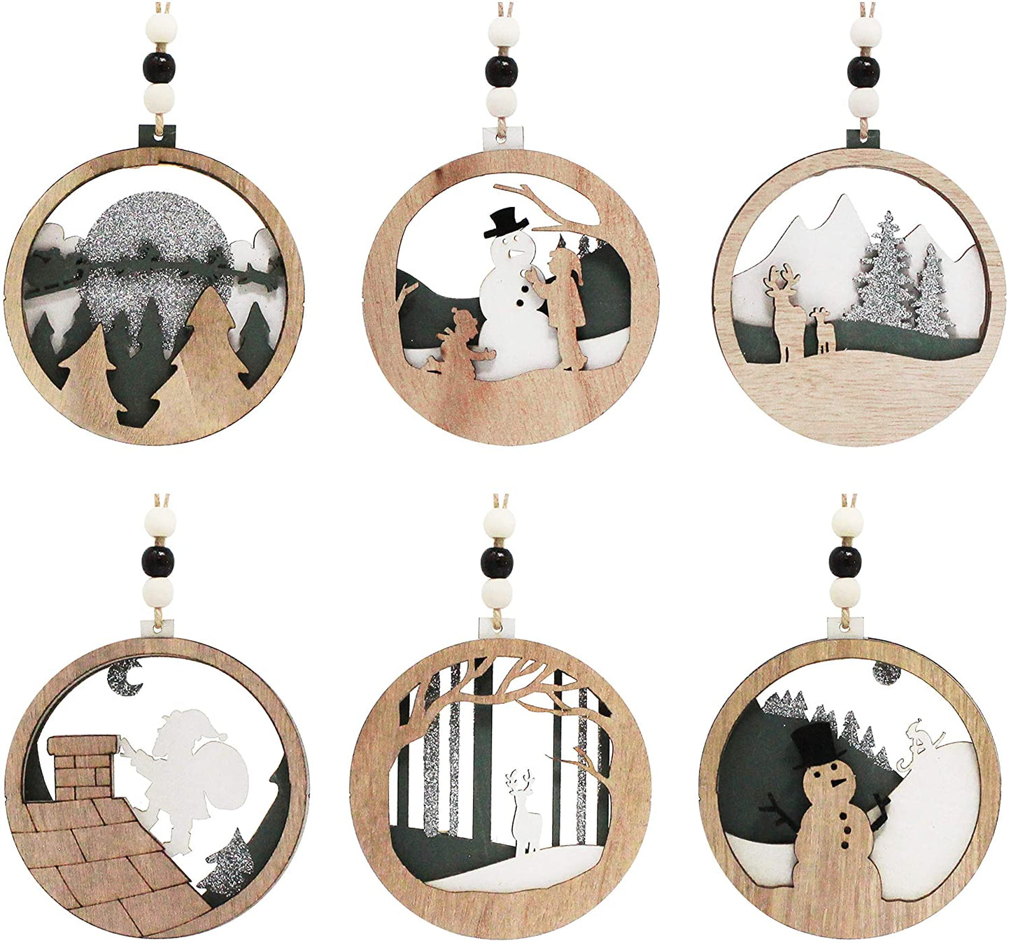 6 Pcs Wooden Christmas Hanging Ornaments