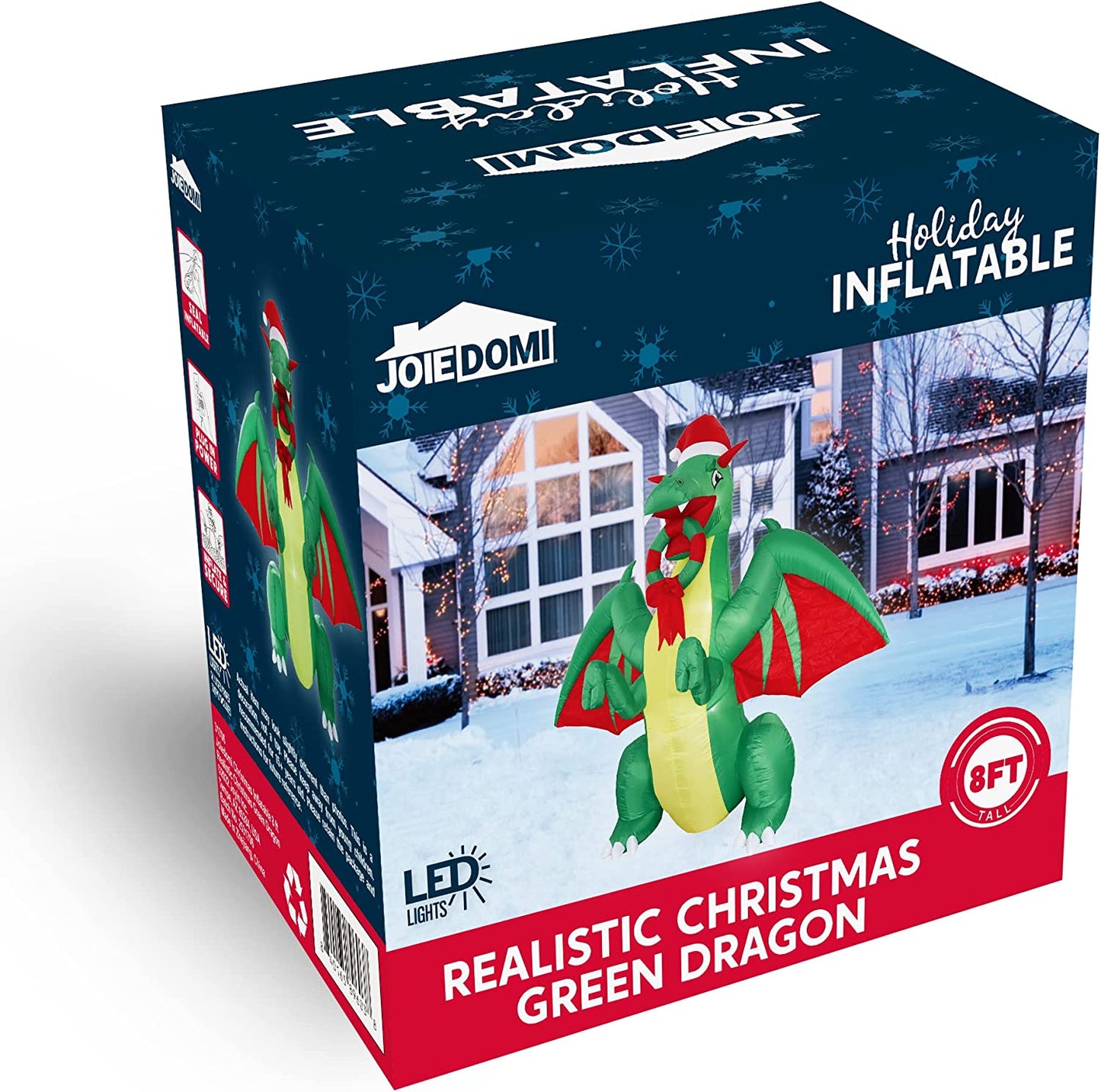 8ft Tall Lifelike Christmas Green Dragon Christmas Inflatable