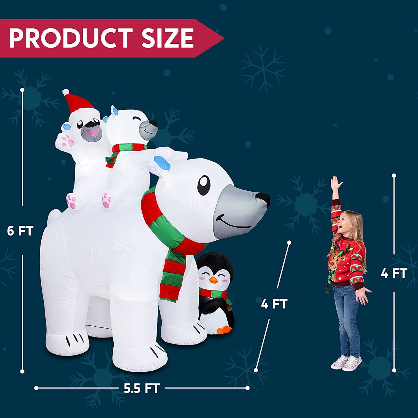 6ft Tall Polar Bears with Penguin Christmas Inflatable