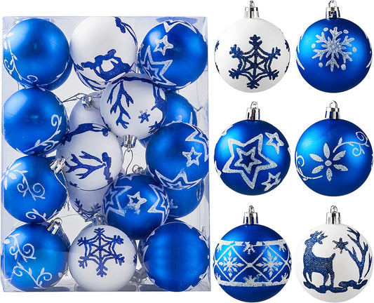 24 Pcs 60mm Deluxe Christmas Ball Ornaments (Blue & White)