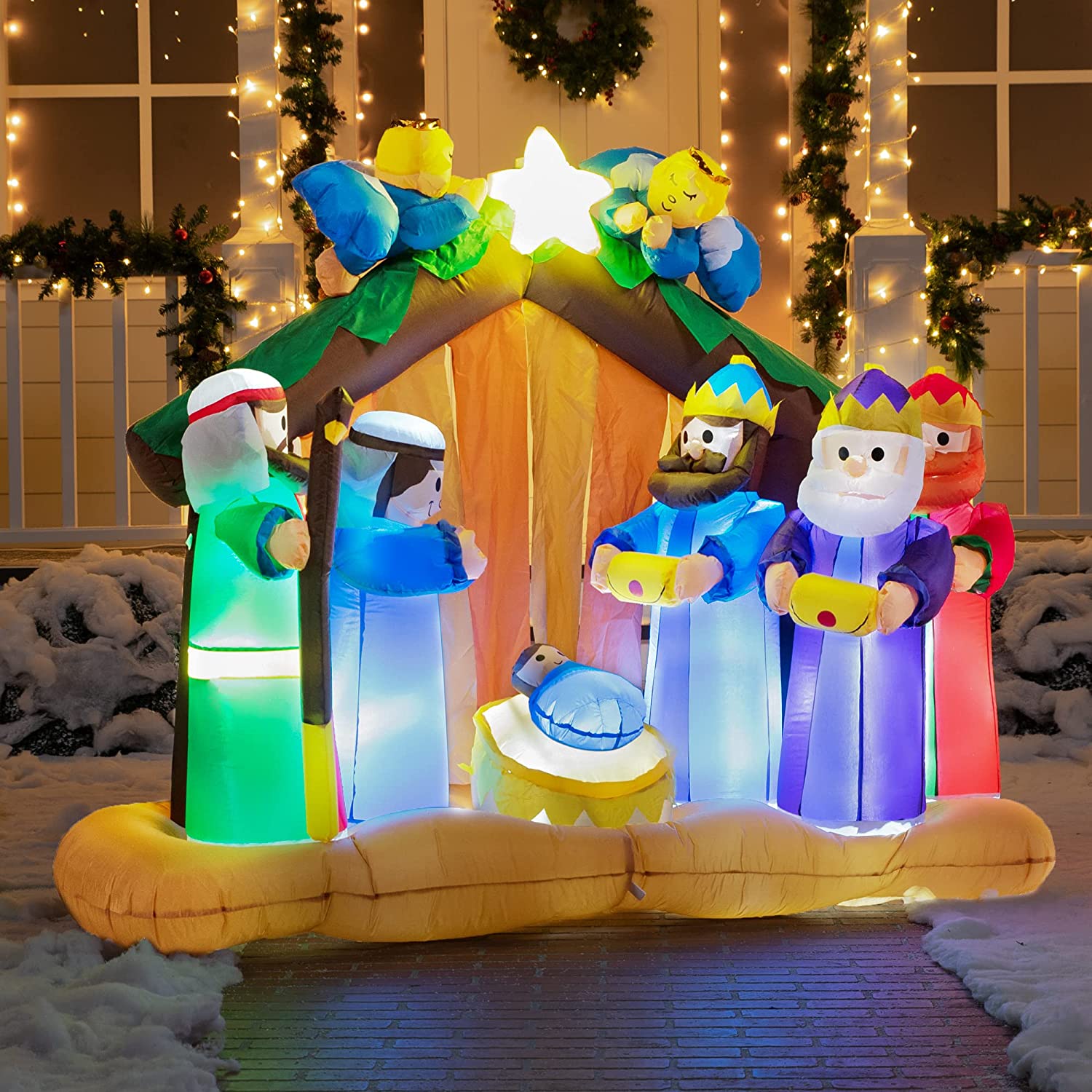 JOIEDOMI | LARGE NATIVITY SCENE WITH ANGELS INFLATABLE (6 FT)