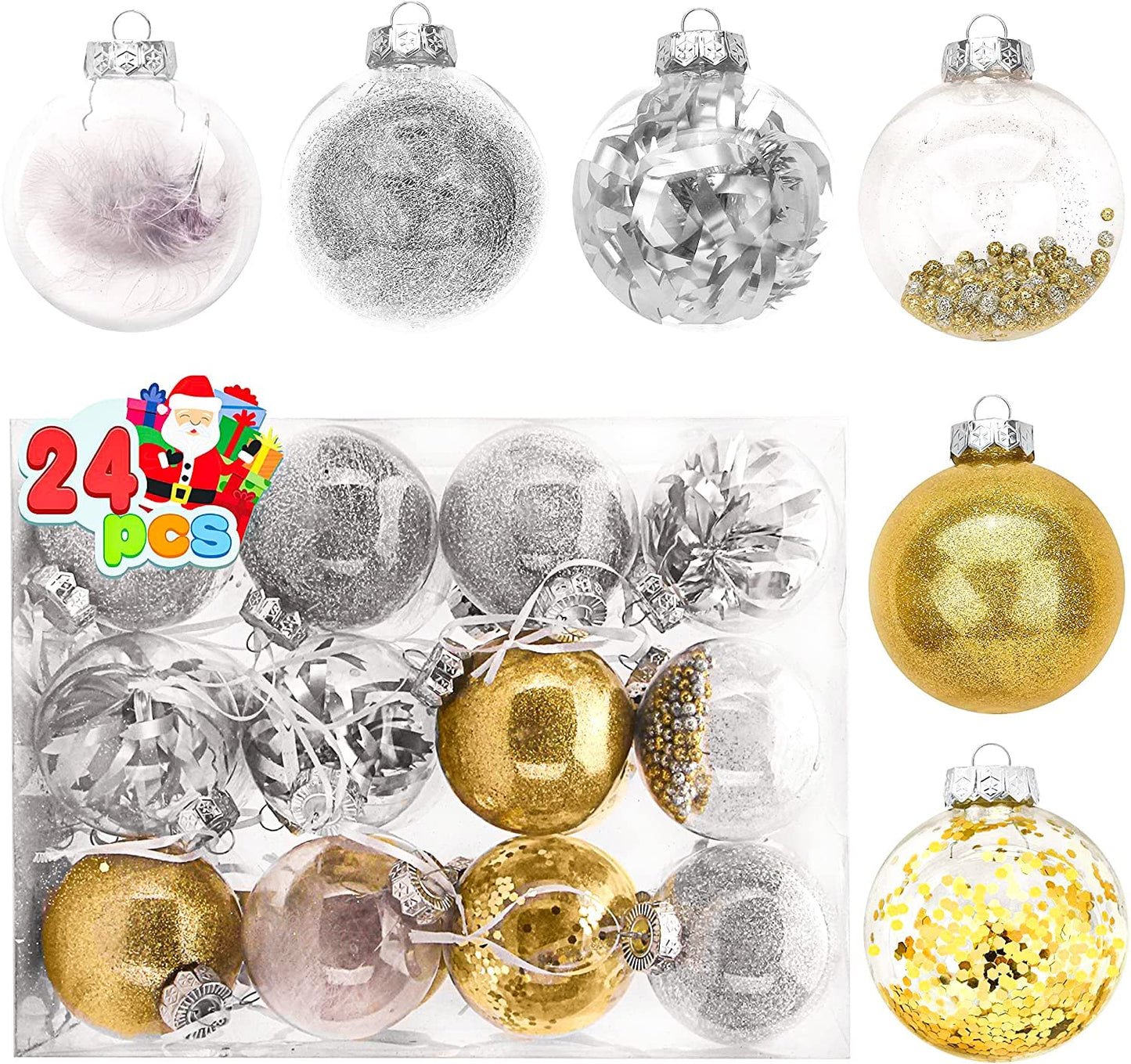 24Pcs Gold Plastic Clear Ball Ornaments with Filling