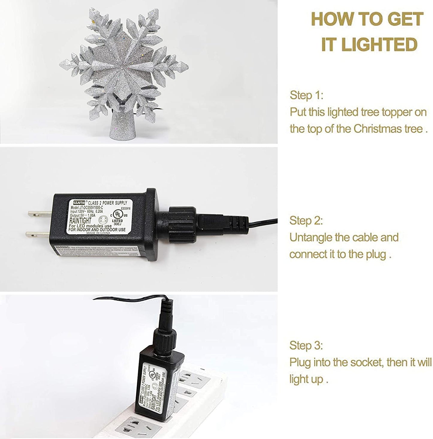 Silver Snowflake Tree Toppers with White Projector Lights