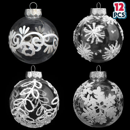 12 Pcs White & Clear Christmas Ball Ornaments