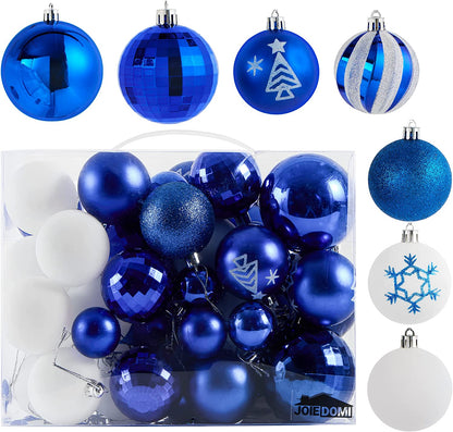 50Pcs Assorted Christmas Ball Ornaments - Dark Blue & White