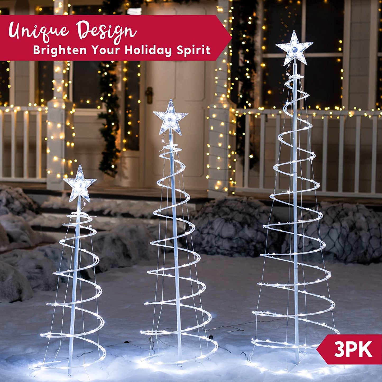 Lighted Spiral Christmas Tree Set LED Cool White - 3 Pcs