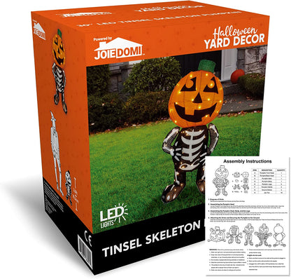 30in LED Warm Yard Light - Tinsel Skeleton Pumpkin