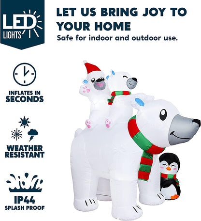 6ft Tall Polar Bears with Penguin Christmas Inflatable