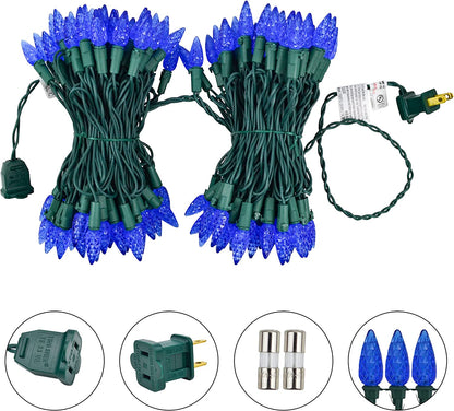 50.5 Ft 150 Counts of Blue C6 LED Green Wire Light Set