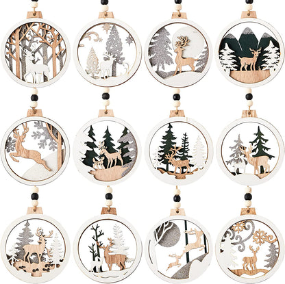12 Pcs Wooden Reindeer Hanging Ornaments