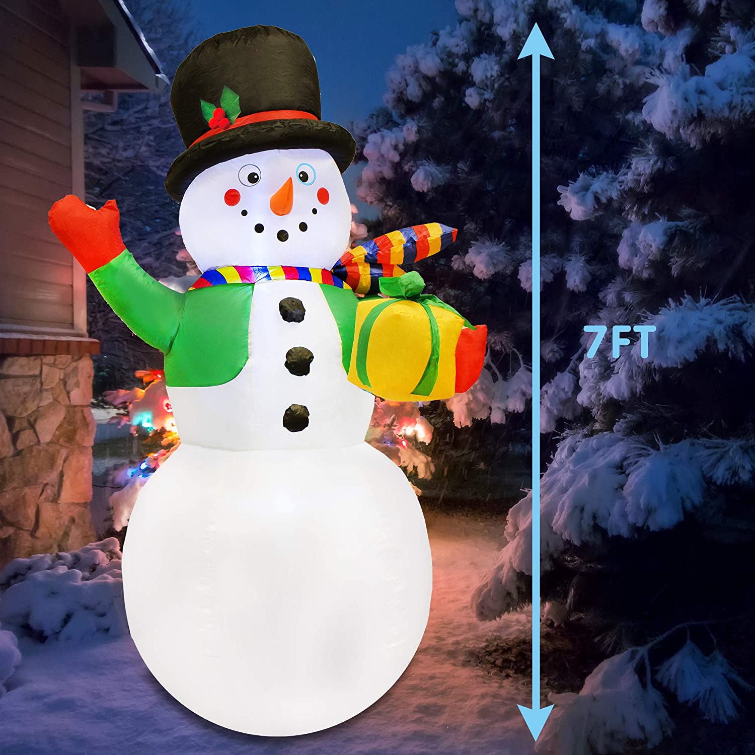 Large Snowman With Present Inflatable (7 Ft) – JOIEDOMI