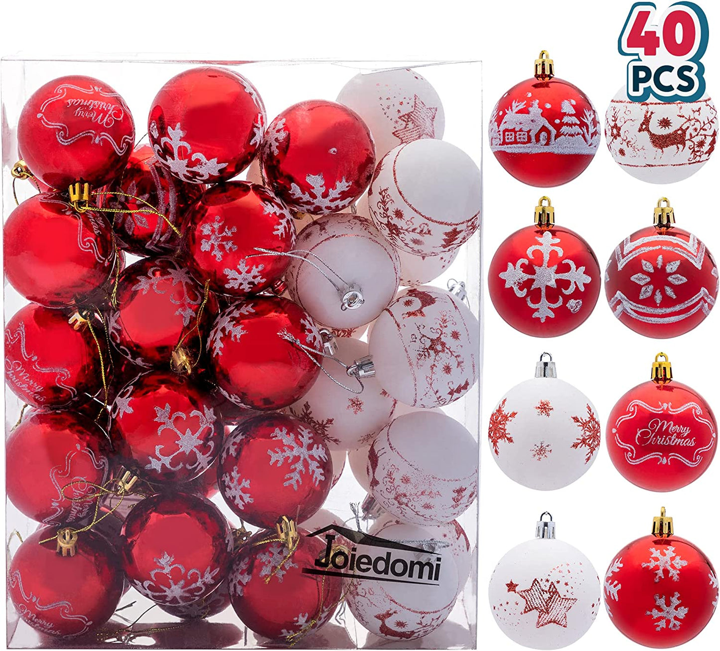 Christmas Ornaments Ball (Red&White), 40 Pcs