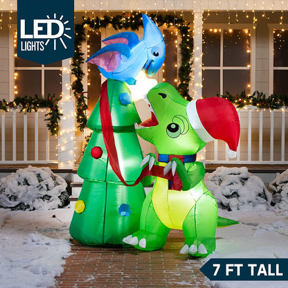 7ft Tall Dinosaur Decorating a Christmas Tree Christmas Inflatable