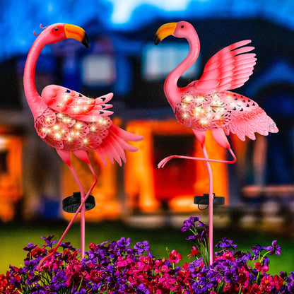 2 Pack Pink Flamingo Garden Solar Lights