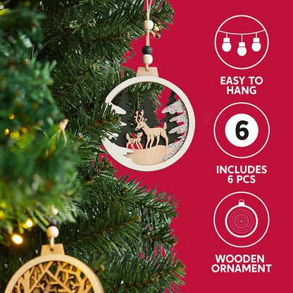 6Pcs Wooden Reindeer Hanging Ornaments