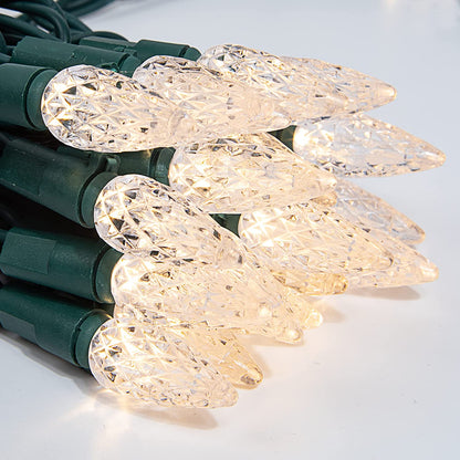 50 Warm White LED C6 Green Wire String Lights