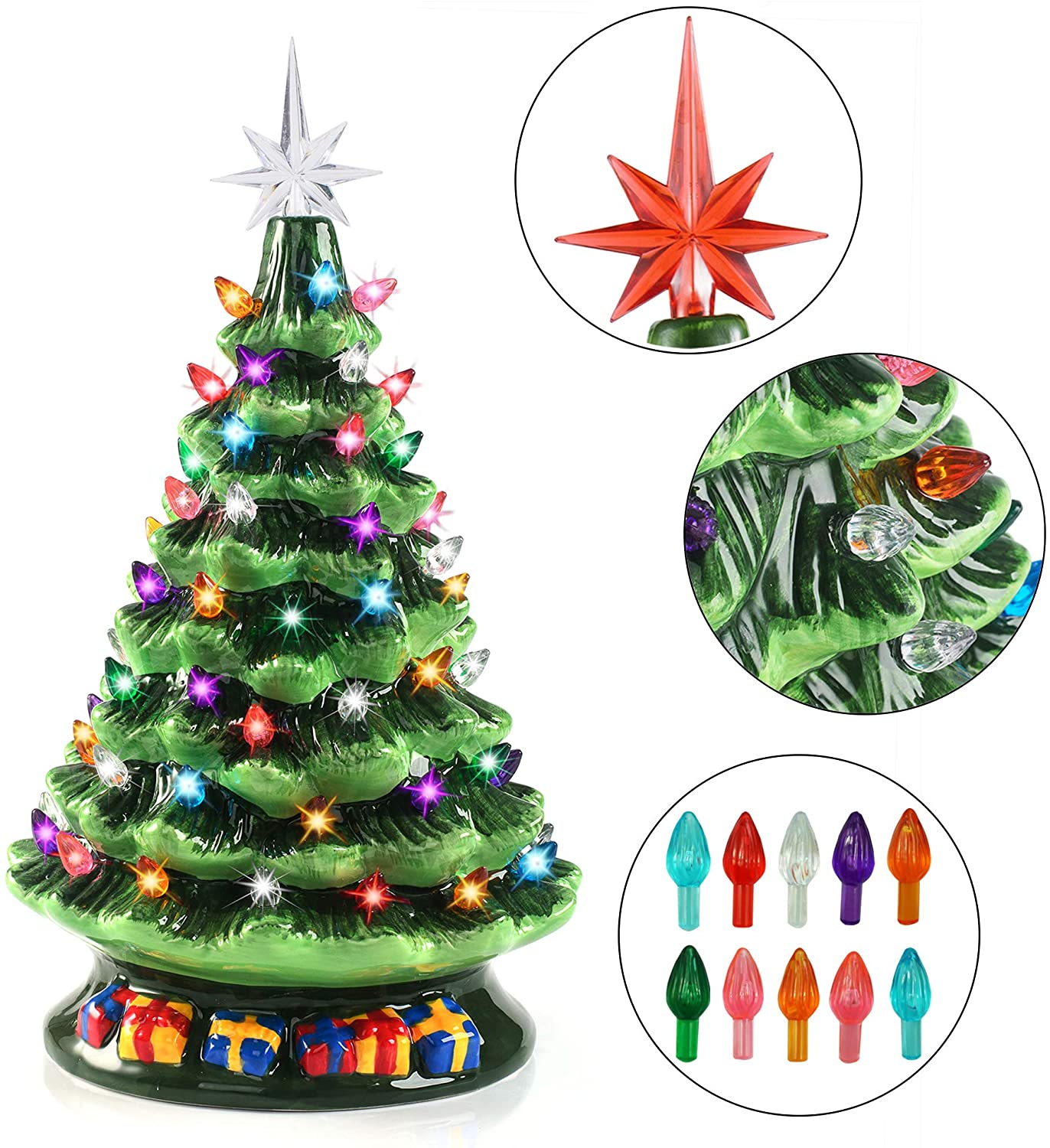 15in Tabletop Prelit Ceramic Christmas Tree with 70 Multicolor Lights