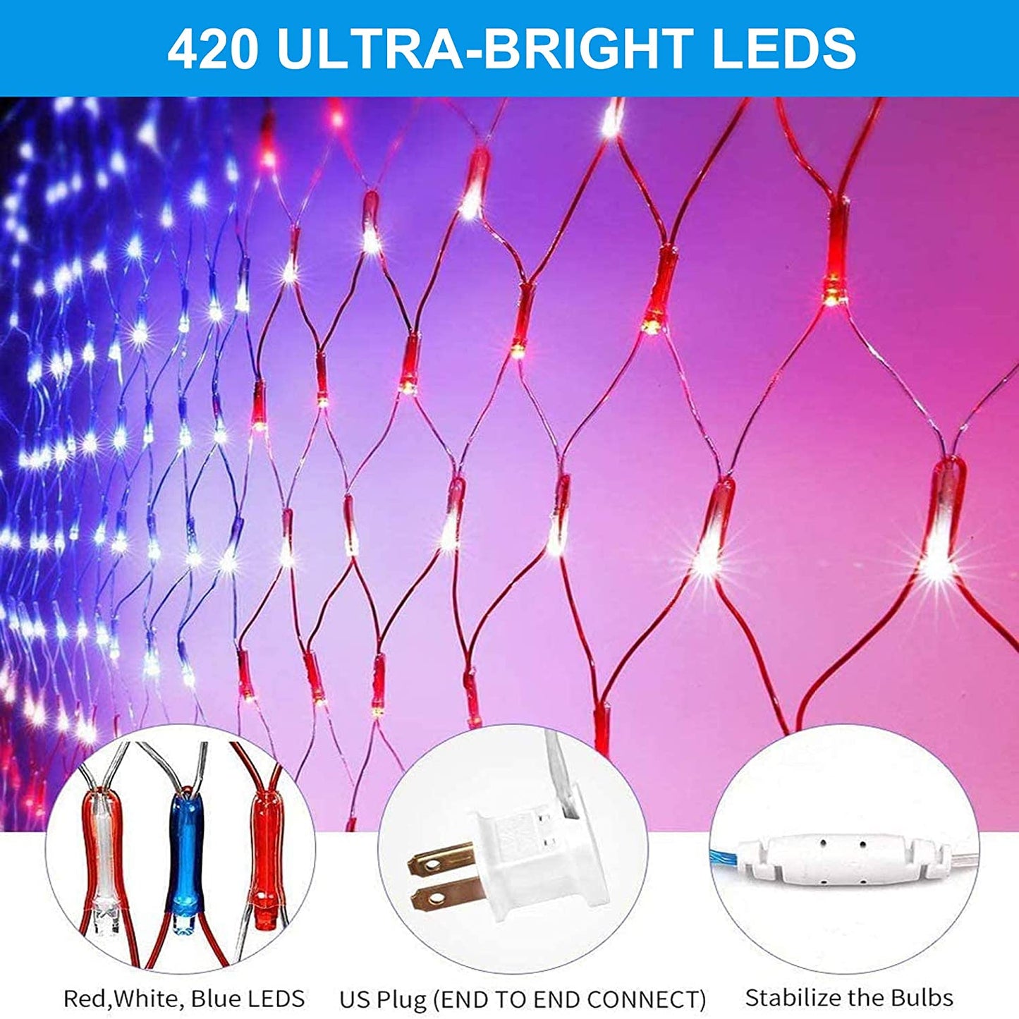 420 LED American Flag Net Lights, 2 Pack