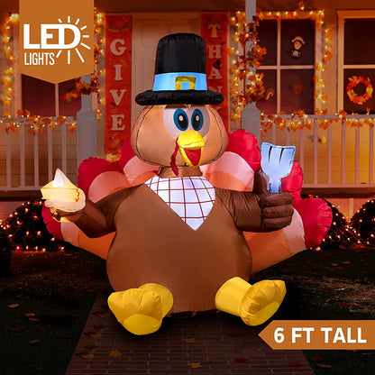 6 Feet Thanksgiving Inflatable Turkey Eating Pie