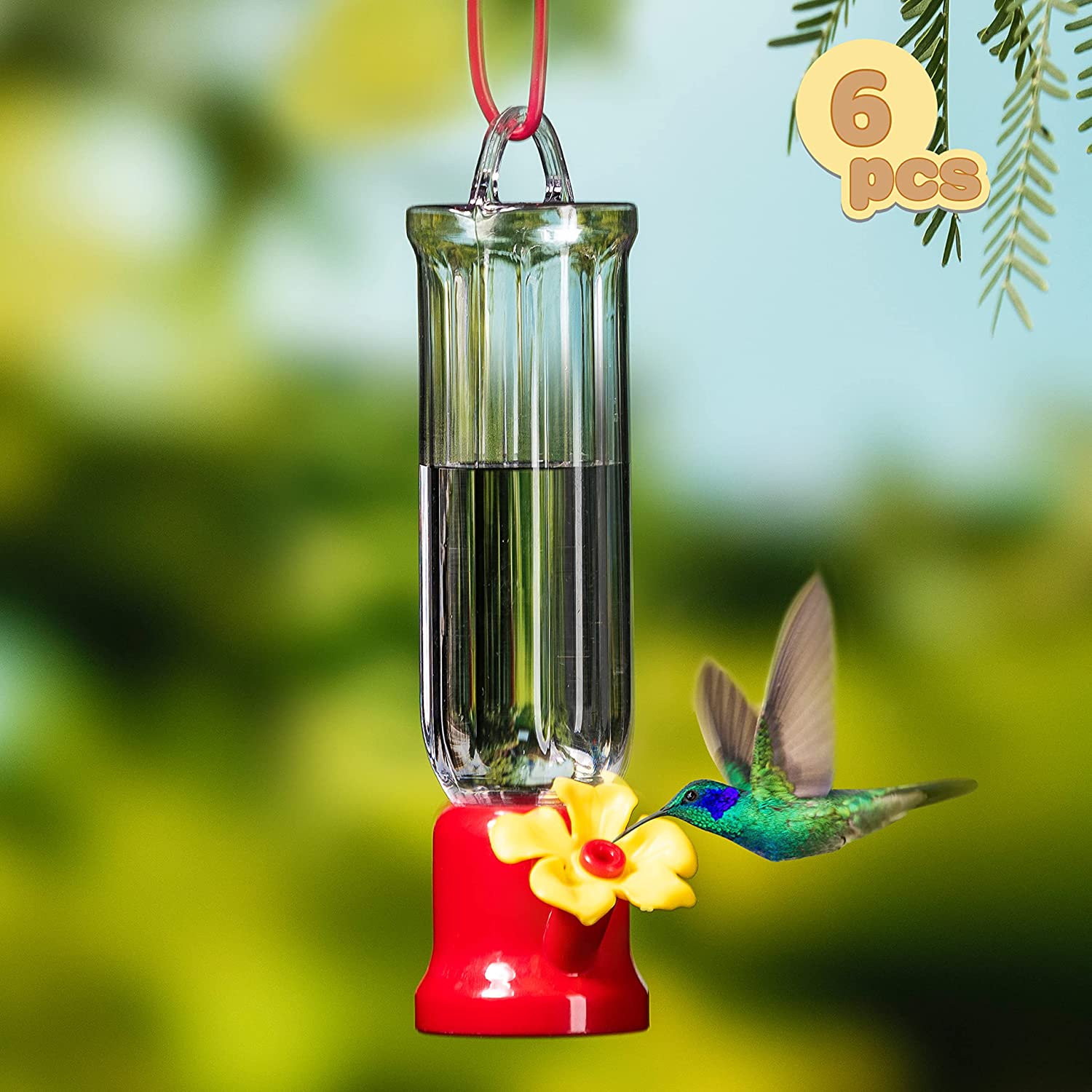hanging planter hummingbird feeder Joiedomi Set of 6 Mini Hummingbird Feeders with Hanging Wires Transparent Outdoor Humming Bird Feeder Set with 3 Cleaning Brush