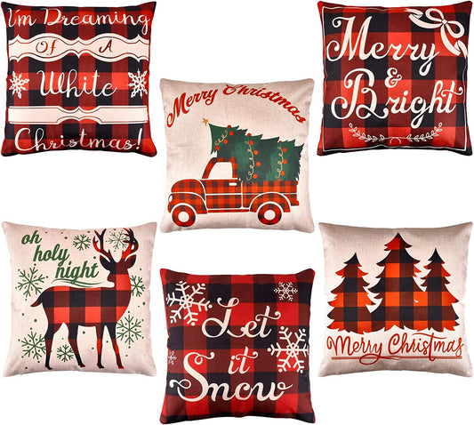 Christmas Buffalo Pillow Covers, 6Pcs