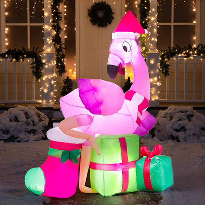 6ft Tall Elegant Flamingo Christmas Inflatable