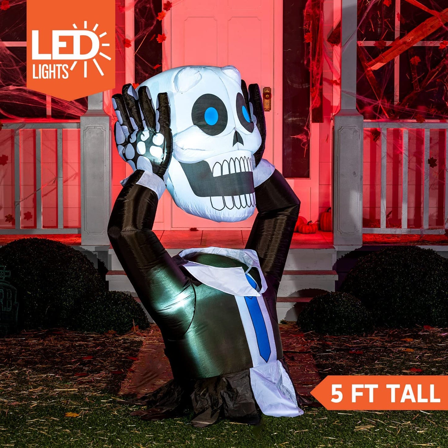 5ft Halloween Ground Breaker Skeleton Holding Head Inflatable
