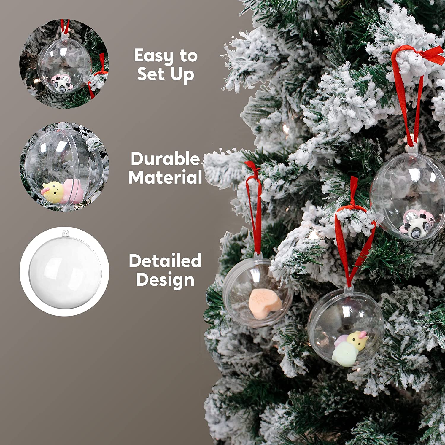 10 DIY Christmas Balls Ornaments Fillable Open Clear Hanging Ball Xmas Tree  Deco