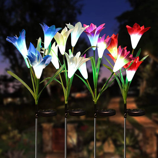 4 Pack Lily Flower LED Solar Stake Lights