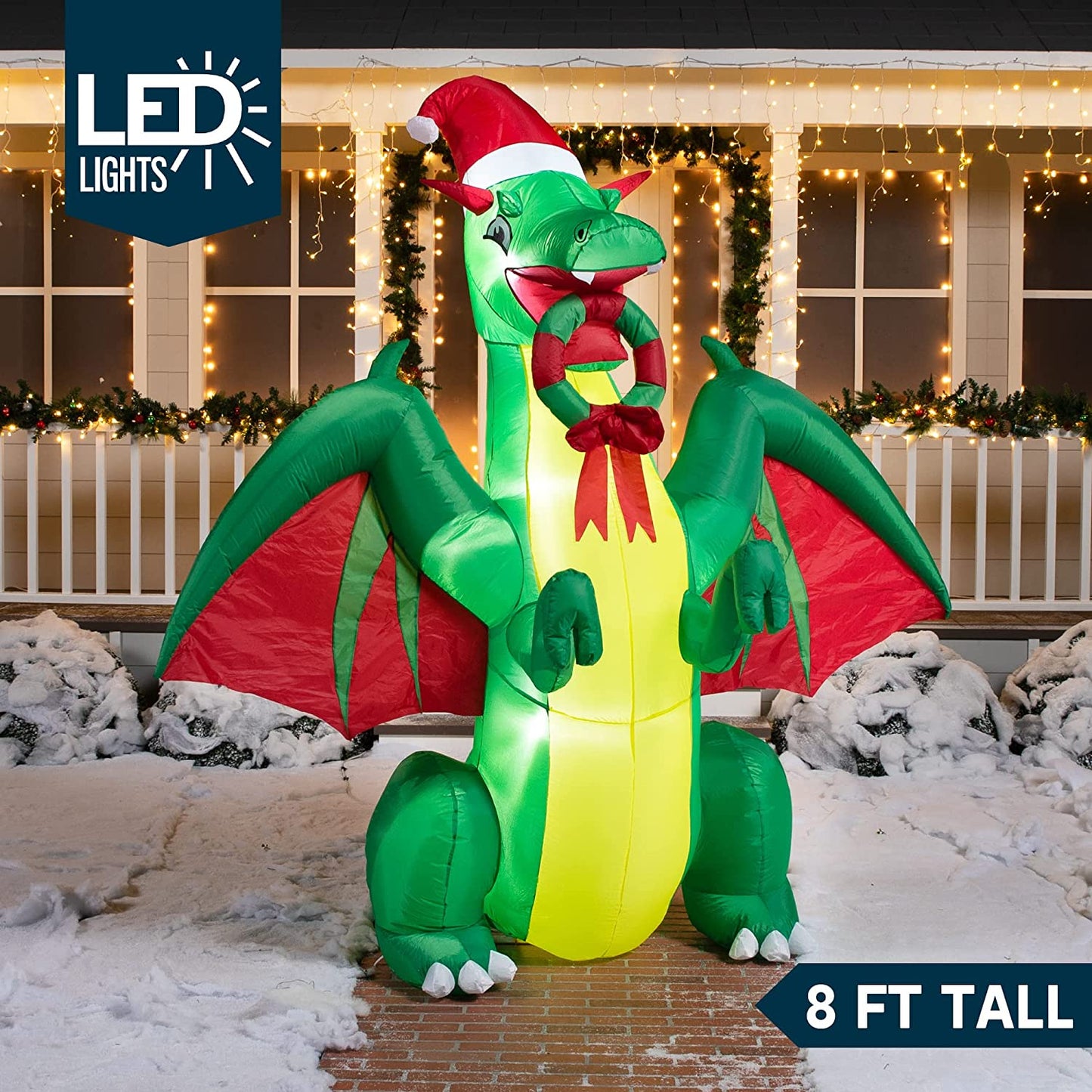 8ft Tall Lifelike Christmas Green Dragon Christmas Inflatable